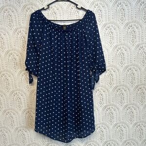 Faded Rose Navy White Polka Dot Off Shoulder Tie Sleeve Dress Size S